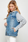 Women's Denim  Jacket with Fleece Hoodie