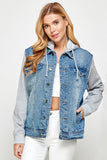 Women's Denim  Jacket with Fleece Hoodie
