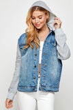 Women's Denim  Jacket with Fleece Hoodie