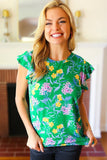 Round Neck Ruffled Floral Knit Top