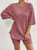 Ribbed Round Neck Top and Shorts Set • More Colors