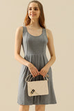 Round Neck Ruched Sleeveless Dress with Pockets • More Colors