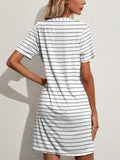 Pocketed Striped Round Neck Short Sleeve Dress • More Colors