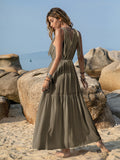 V-Neck Tie Shoulder Crochet Maxi Dress • More Colors