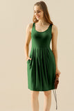Round Neck Ruched Sleeveless Dress with Pockets • More Colors