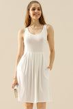 Round Neck Ruched Sleeveless Dress with Pockets • More Colors
