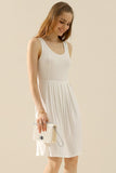 Round Neck Ruched Sleeveless Dress with Pockets • More Colors