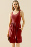 Round Neck Ruched Sleeveless Dress with Pockets • More Colors