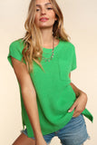 Pocketed Round Neck Cap Sleeve Knit Top