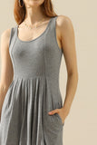 Round Neck Ruched Sleeveless Dress with Pockets • More Colors