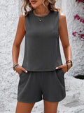 Round Neck Sleeveless Top and Shorts Set • More Colors