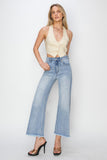 RISEN High Rise Ankle Wide Fray Hem Jeans