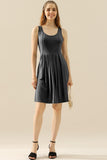 Round Neck Ruched Sleeveless Dress with Pockets • More Colors