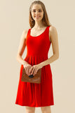 Round Neck Ruched Sleeveless Dress with Pockets • More Colors
