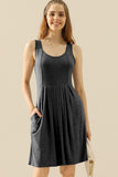 Round Neck Ruched Sleeveless Dress with Pockets • More Colors