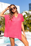 Slit V-Neck Short Sleeve Cover Up • More Colors