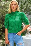 Lace Scalloped Short Puff Sleeve Top • More Colors