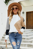 Woven Right Color Block Mock Neck Ribbed Trim Sweater • More Colors