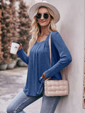Pleated Detail Curved Hem Long Sleeve Top • More Colors