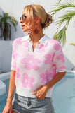 Floral Johnny Collar Half Sleeve Knit Top • More Colors