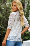Lace Scalloped Short Puff Sleeve Top • More Colors