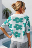 Floral Johnny Collar Half Sleeve Knit Top • More Colors
