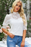 Lace Scalloped Short Puff Sleeve Top • More Colors
