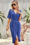 Surplice Neck Dropped Shoulder Ruched Dress • More Colors