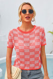 Checkered Short Sleeve Knit Top • More Colors