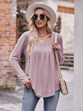 Pleated Detail Curved Hem Long Sleeve Top • More Colors
