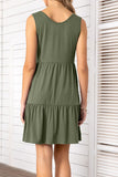 Decorative Button Scoop Neck Sleeveless Tiered Dress • More Colors