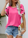 Pom-Pom Trim Flutter Sleeve Round Neck Tee • More Colors
