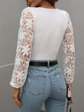 Lace Sleeve Round Neck Ribbed Top • More Colors