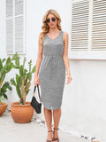 Drawstring V-Neck Wide Strap Dress • More Colors