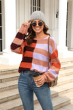 Round Neck Long Sleeve Color Block Dropped Shoulder Pullover Sweater • More Colors