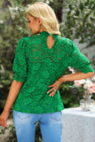 Lace Scalloped Short Puff Sleeve Top • More Colors