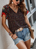 Printed Short Sleeve Tie Neck Blouse • More Colors