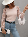 Lace Sleeve Round Neck Ribbed Top • More Colors