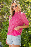 Lace Scalloped Short Puff Sleeve Top • More Colors