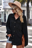 Waffle-Knit Collared Neck Dropped Shoulder Shirt • More Colors