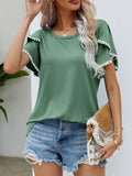 Pom-Pom Trim Flutter Sleeve Round Neck Tee • More Colors