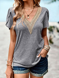 Contrast V-Neck Petal Sleeve Top • More Colors