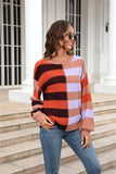Round Neck Long Sleeve Color Block Dropped Shoulder Pullover Sweater • More Colors