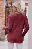 Round Neck Puff Sleeve Ribbed Top • More Colors