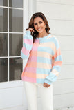 Round Neck Long Sleeve Color Block Dropped Shoulder Pullover Sweater • More Colors