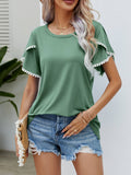 Pom-Pom Trim Flutter Sleeve Round Neck Tee • More Colors