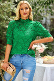 Lace Scalloped Short Puff Sleeve Top • More Colors