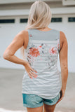 Mixed Print Buttoned V-Neck Tank