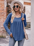 Pleated Detail Curved Hem Long Sleeve Top • More Colors