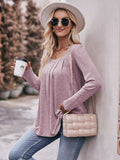 Pleated Detail Curved Hem Long Sleeve Top • More Colors